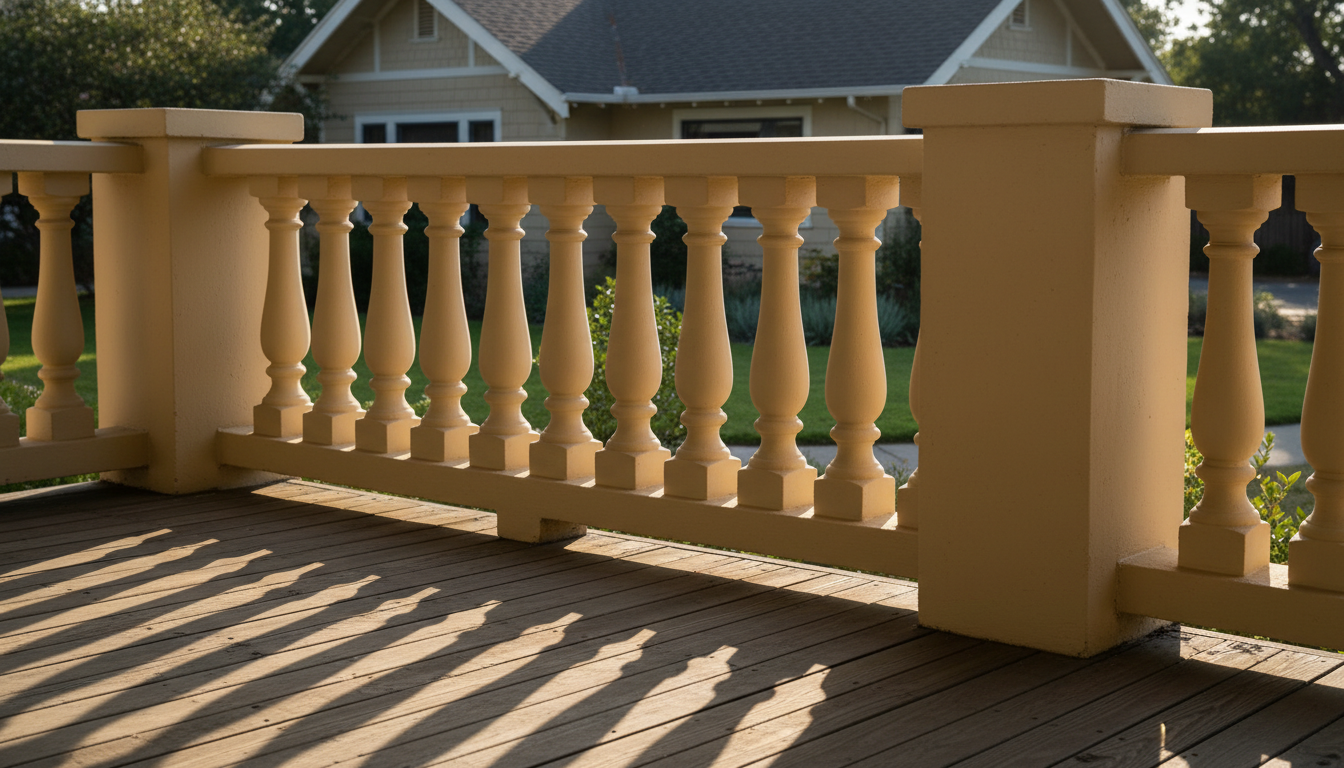 Grand covered entry with precast concrete balusters and columns
